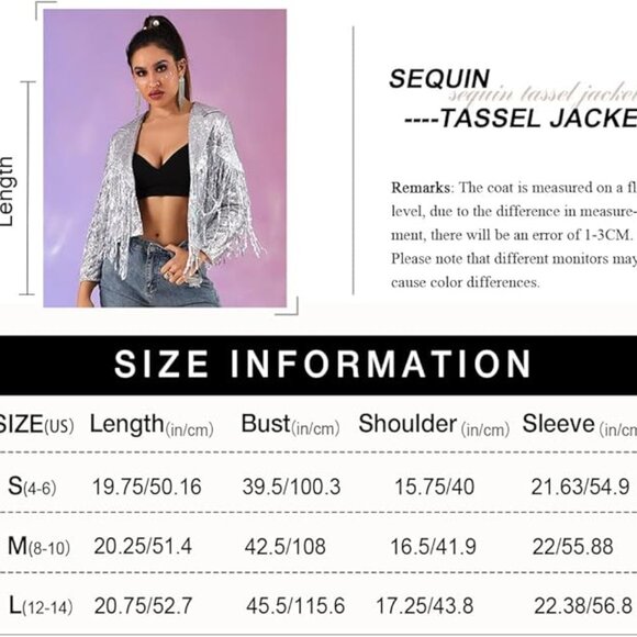 Sparkly Long Sleeve Tassel Blazer Cowgirl Jacket - Picture 5 of 6